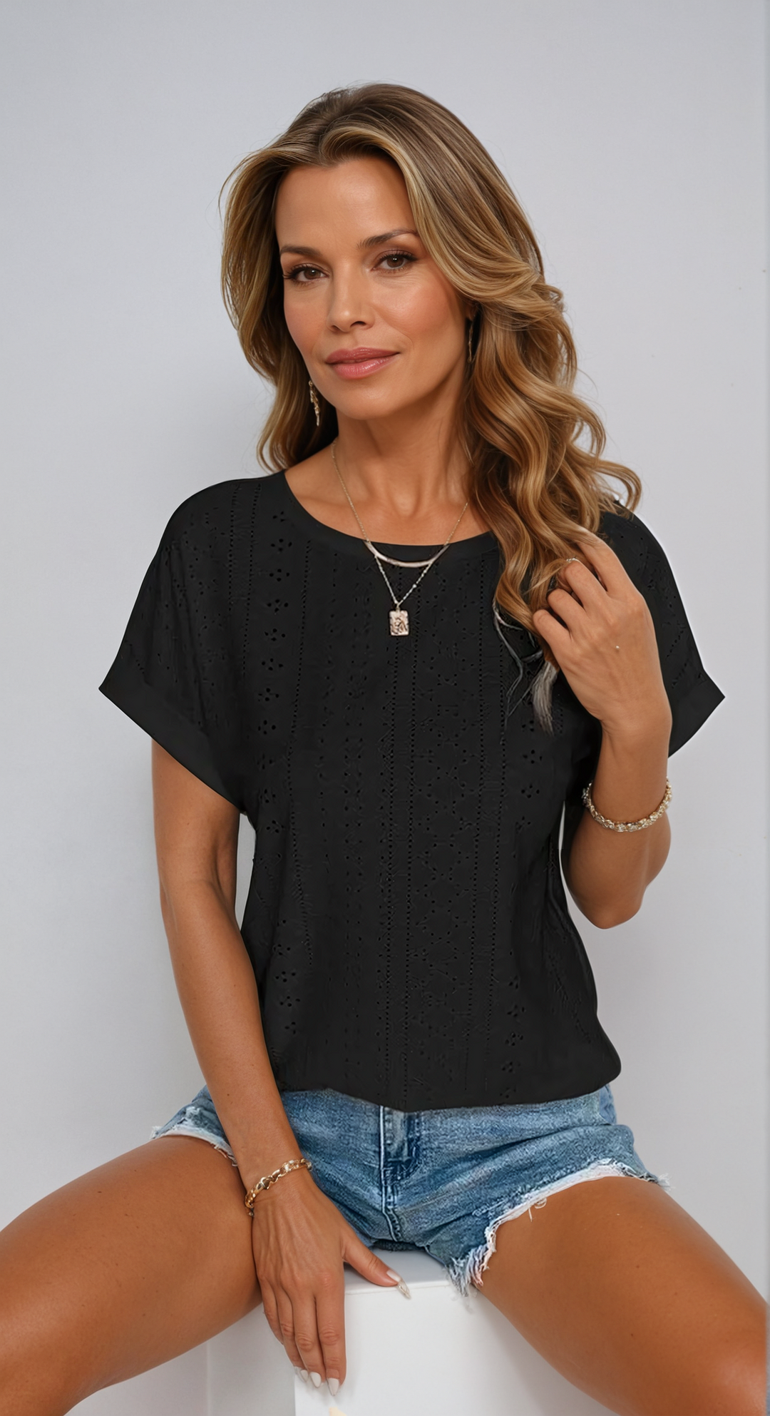 Becky™ | Casual Eyelet Top - Lisa New York