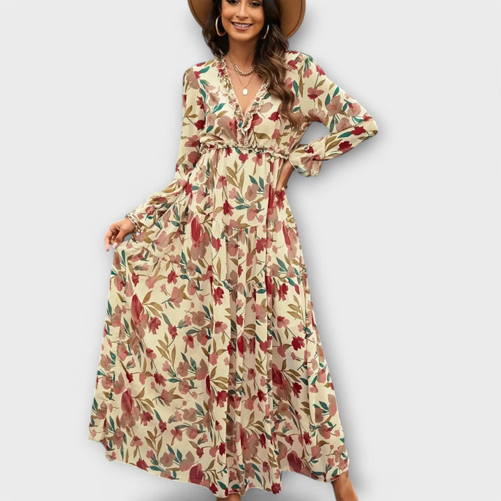 Elle | Floral V-Neck Maxi Dress - Lisa New York