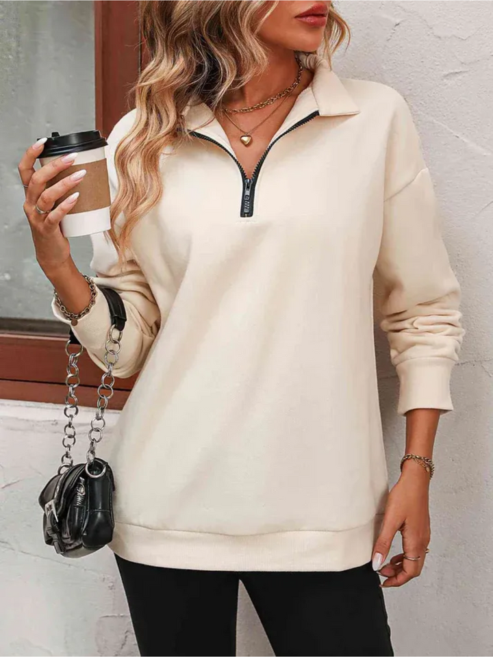 Sofie Sweatshirt with zipper and hanging shoulder for women - Lisa New York
