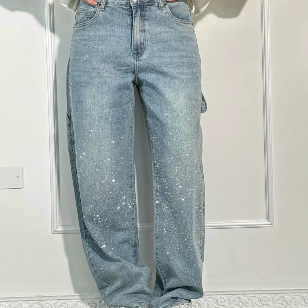 Raphaelle | Trendy Starry Denim Cargo Pants - Lisa New York