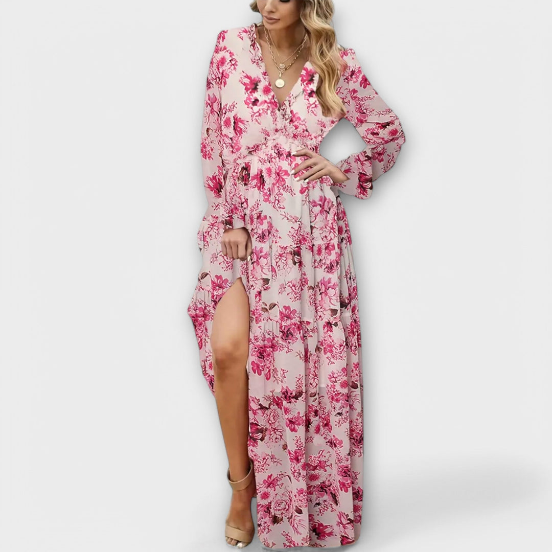 Elle | Floral V-Neck Maxi Dress - Lisa New York