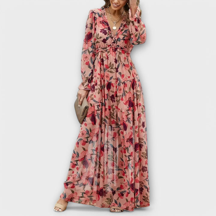 Elle | Floral V-Neck Maxi Dress - Lisa New York