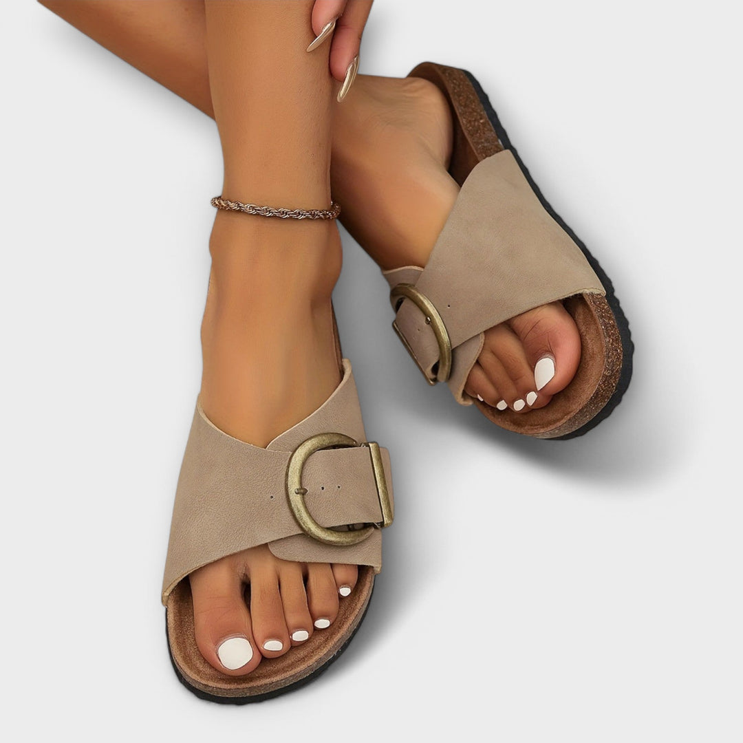 Joanna | Stylish Buckle Slide Sandals - Lisa New York