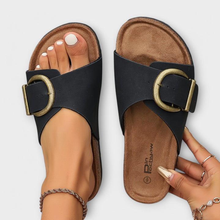 Joanna | Stylish Buckle Slide Sandals - Lisa New York