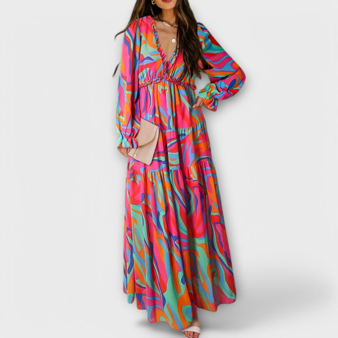 Elle | Floral V-Neck Maxi Dress - Lisa New York
