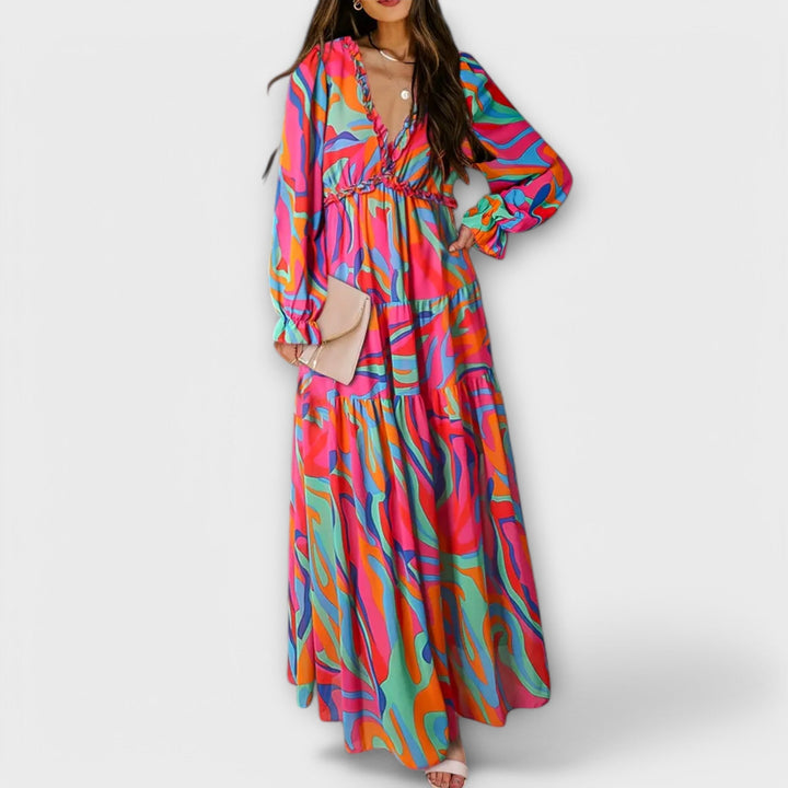 Elle | Floral V-Neck Maxi Dress - Lisa New York