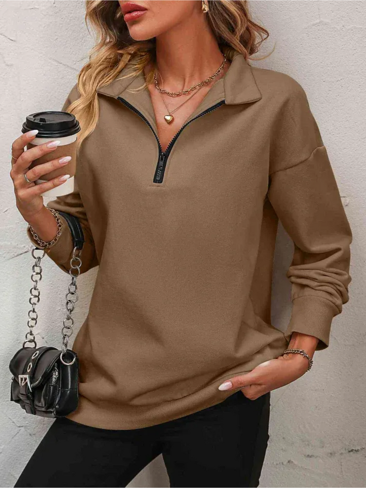Sofie Sweatshirt with zipper and hanging shoulder for women - Lisa New York