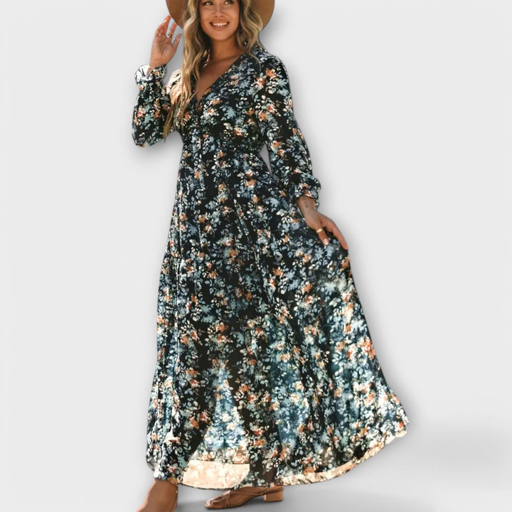 Elle | Floral V-Neck Maxi Dress - Lisa New York