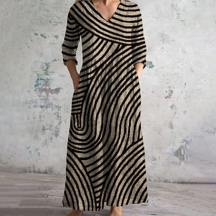 Elisa | V-Neck Striped Pattern Dress - Lisa New York