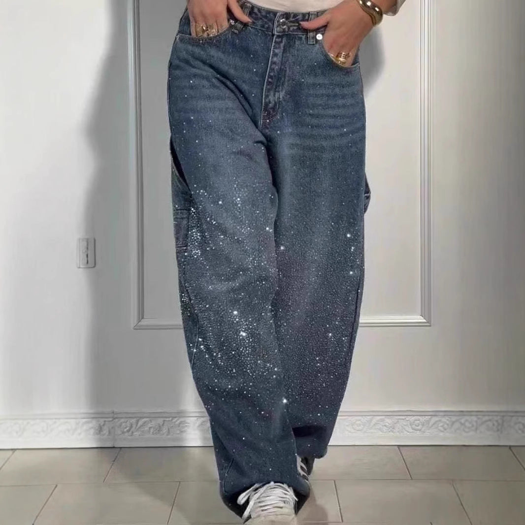 Raphaelle | Trendy Starry Denim Cargo Pants - Lisa New York