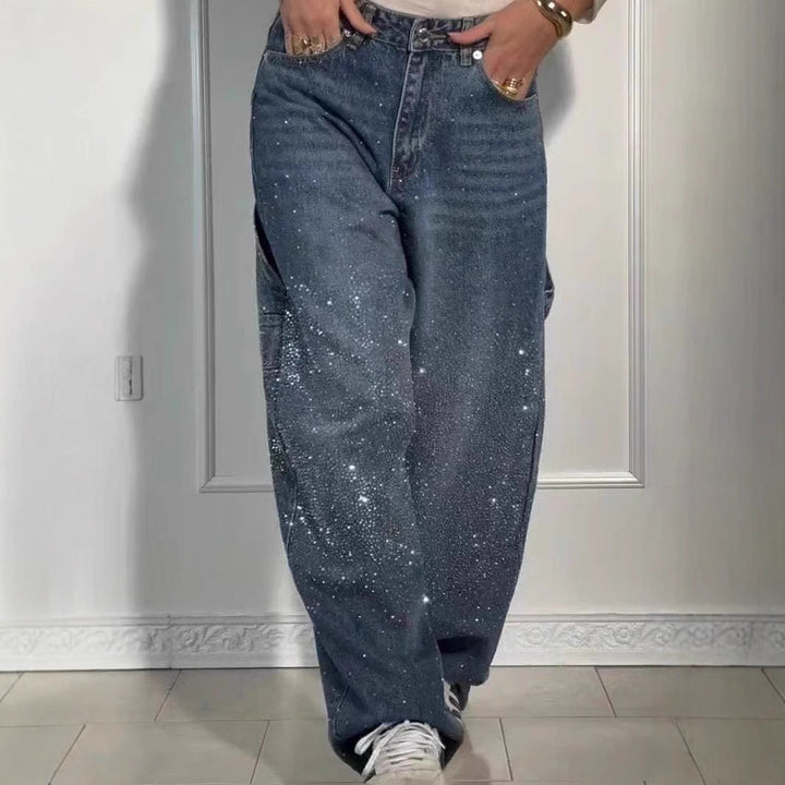 Raphaelle | Trendy Starry Denim Cargo Pants - Lisa New York