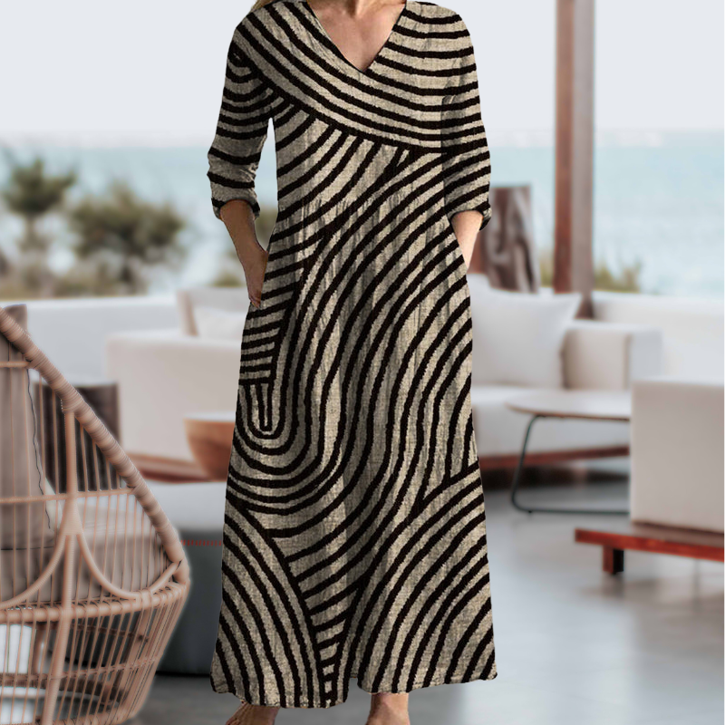 Elisa | V-Neck Striped Pattern Dress - Lisa New York