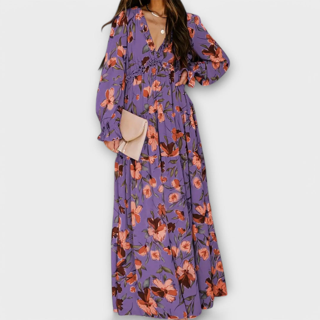 Elle | Floral V-Neck Maxi Dress - Lisa New York