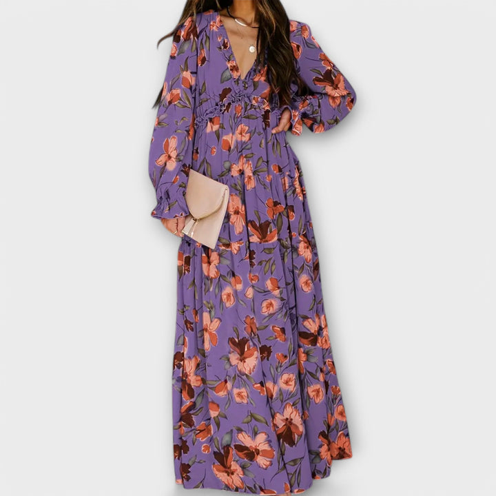 Elle | Floral V-Neck Maxi Dress - Lisa New York