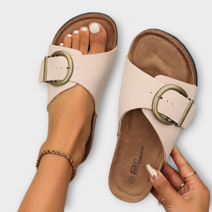 Joanna | Stylish Buckle Slide Sandals - Lisa New York