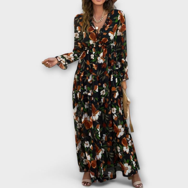 Elle | Floral V-Neck Maxi Dress - Lisa New York